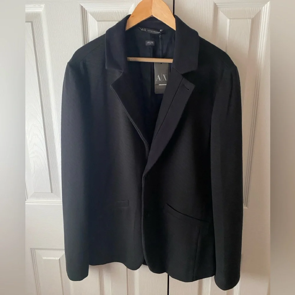 🆕 A|X ARMANI EXCHANGE Black Tonal Stripe Cotton Blend Jersey Knit Blazer SZ L